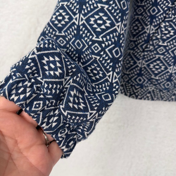 Old Navy Bomber Jacket Womens Large Blue White Geometric Tribal Print Zip Up L - Picture 5 of 11